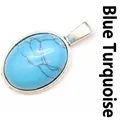 Minimalist oval blue turquoise pendant with silver-tone metal border for necklace - Pendant Only / 13x18mm / Blue Turquoise
