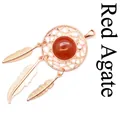 Collar con colgante atrapasueños en oro rosa con piedra de ágata roja y delicadas plumas de metal. - Estilo Ágata Roja / Rosa oro