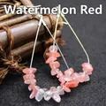 Elegant teardrop hoop earrings with natural irregular watermelon red crystal chips - Watermelon red