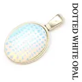 Small oval gemstone pendant with blue polka dot pattern in silver-plated metal setting - Pendant Only / 13x18mm / Opal