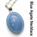 Elegant 13x18mm oval blue agate pendant necklace with minimalist silver finish - With Necklace / 13x18mm / Blue Agate