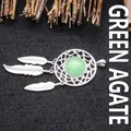 Collar con colgante de atrapasueños bohemio con piedra de ágata verde en acabado plata - Estilo Ágata Verde / Plateado