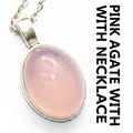 Simple and elegant oval pink agate pendant necklace with white gold plated finish - With Necklace / 13x18mm / Pink Agate