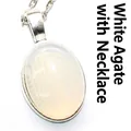 Minimalist white agate oval pendant necklace in silver finish 13x18mm for women - With Necklace / 13x18mm / Agate