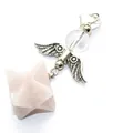 Natural rose quartz angel wing Merkaba star pendant with decorative clear crystal bead - Angel Merkaba Pendant / Rose Quartz