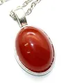Minimalist oval red carnelian agate pendant necklace with silver-tone chain for women - With Necklace / 13x18mm / Red Agate