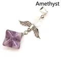 Amethyst Merkaba crystal pendant with silver-plated angel wings and clear bead decor - Angel Merkaba Pendant / Amethyst