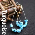 European style waterdrop dangle earrings with blue turquoise crushed stone and silver hooks - Blue Turquoise