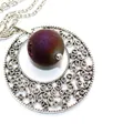 Halskette im Vintage-Stil mit kreisförmigem Metallanhänger und lila Druzy-Achat-Stein - Purpurbraunes Halsketten-Set