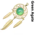Elegante collar con colgante de atrapasueños con piedra ágata verde y plumas de oro - Estilo Ágata Verde / Dorado