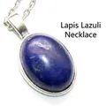 Oval lapis lazuli pendant necklace with silver chain for women, 13x18mm size - With Necklace / 13x18mm / Lapis Lazuli