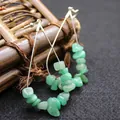 Natural green aventurine crushed stone teardrop earrings in silver wire finish - Aventurine Jade
