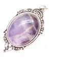 Large oval amethyst pendant with ornate vintage silver frame - Pendant Only / Amethyst