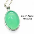 Minimalist 13x18mm oval green agate gemstone pendant with silver-toned chain necklace - With Necklace / 13x18mm / Green Agate