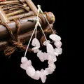 Large bohemian rose quartz natural chip dangle earrings with teardrop silver metal frame - Rose Quartz