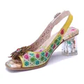 Vintage barokke lederen sandalen met 3D-bloemen en transparante droogbloemen hakken - 36 / Kleurrijk