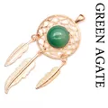 Colgante atrapasueños de oro rosa con piedra de ágata verde y dijes de plumas - Estilo Ágata Verde / Rosa oro