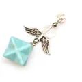 Light blue Merkaba star pendant with silver angel wings and clear crystal bead detail - Angel Merkaba Pendant / Turquoise
