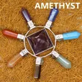 Seven chakra crystal pyramid ornament with multi-color gemstone points - Amethyst