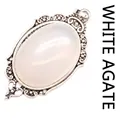 Elegant vintage silver filigree pendant with an oval white agate gemstone center - Pendant Only / Agate
