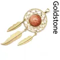 Elegante collar con colgante de atrapasueños con piedra de sol y acabado dorado - Estilo Gema Arena Dorada / Dorado