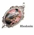 Elegant vintage silver filigree oval rhodochrosite natural stone pendant necklace - Pendant Only / Rhodonite