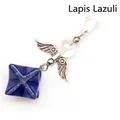 Spiritual Merkaba star lapis lazuli pendant with silver angel wing and clear bead - Angel Merkaba Pendant / Lapis Lazuli