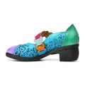 Vintage colorful macaron Mary Jane sandals with hollow-out pattern and Velcro strap - Blue