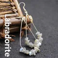 Bohemian teardrop hook earrings handcrafted with natural iridescent labradorite chips - Flash Stone (Labradorite)