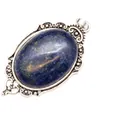 Vintage oval lapis lazuli pendant necklace with an ornate silver-toned border - Pendant Only / Lapis Lazuli