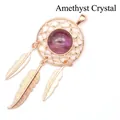 Collar con colgante de atrapasueños en oro rosa, piedra de amatista púrpura y plumas elegantes - Estilo Amatista / Rosa oro