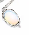 Elegant vintage oval opal pendant necklace with detailed antique silver floral frame - Pendant And Chain / Opal