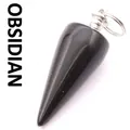 Conical black obsidian crystal dowsing pendulum with silver loop for healing and divination - Pendant Only (Without Chain) / Obsidian