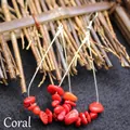 Bohemian oversized triangular hook earrings with vibrant red coral stone fragments - Sea Bamboo