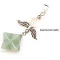 Natural green aventurine crystal Merkaba star pendant with silver angel wings decoration - Angel Merkaba Pendant / Aventurine Jade