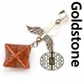 Unique Goldstone Merkaba star pendant featuring silver angel wings and crystal bead - Angel Merkaba Pendant (Pendant Only) / Gold Sandstone