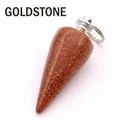 Cone-shaped goldstone crystal dowsing pendulum for spiritual healing and divination. - Pendant Only (Without Chain) / Gold Sandstone