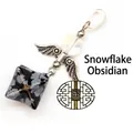 Handcrafted silver angel wing pendant with snowflake obsidian star and clear bead - Angel Merkaba Pendant (Pendant Only) / Snowflake Obsidian