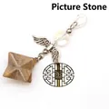 Natural Picture Jasper Merkaba star pendant with silver angel wings and clear crystal bead detail - Angel Merkaba Pendant (Pendant Only) / Jasper