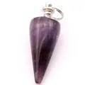 Cone-shaped amethyst crystal dowsing pendulum with silver-tone metal bail and ring - Pendant Only (Without Chain) / Amethyst