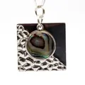 Quadratischer Edelstahl-Anhänger mit Abalone-Muschel-Inlay und Hammerschlag-Optik - Quadratischer Gehämmerter Stil (Stil 8)