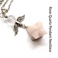 Rose quartz merkaba star pendant necklace with angel wings and clear crystal bead - Angel Merkaba Pendant Necklace (With Chain) / Rose Quartz