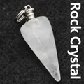 Conical clear quartz crystal pendulum with silver ring for dowsing and healing - Pendant Only (Without Chain) / White Crystal
