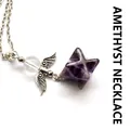 Natural purple amethyst Merkaba star pendant necklace with silver angel wings detail - Angel Merkaba Pendant Necklace (With Chain) / Amethyst