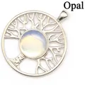 Ciondolo Albero della Vita placcato argento con gemma di opale bianco luminoso - Opale / Argento