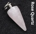 Conical rose quartz crystal dowsing pendulum with silver metal ring for healing - Pendant Only (Without Chain) / Rose Quartz