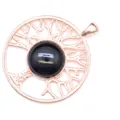 Élégant pendentif arbre de vie avec une pierre d'agate noire, finition or rose - Agate noire / Or rose
