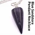 Elegant blue goldstone crystal dowsing pendulum necklace with cone shape for divination - Pendant and Chain Set / Blue Sandstone
