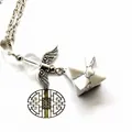 White turquoise Merkaba star pendant necklace with crystal bead and silver angel wings - Angel Merkaba Pendant Necklace (With Chain) / Howlite
