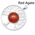 Collier pendentif Arbre de Vie avec agate rouge et design circulaire argenté ajouré élégant - Agate rouge / Argent